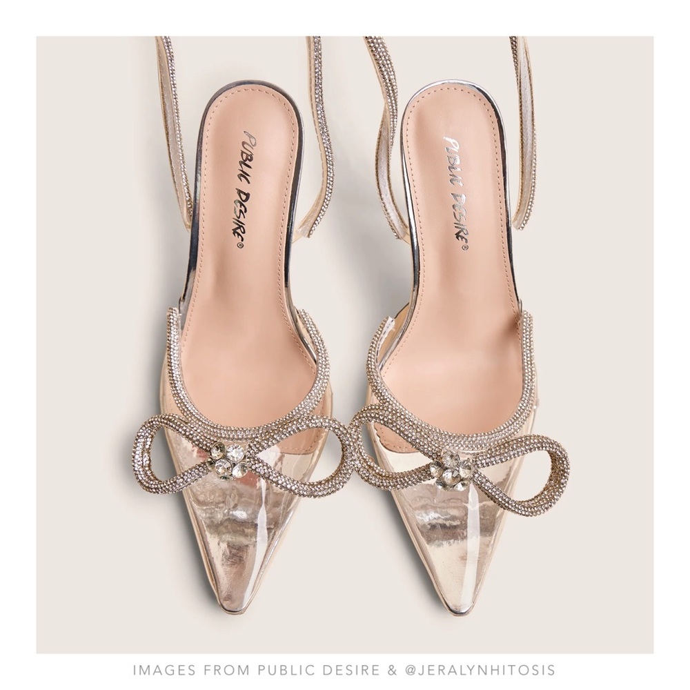 Public Desire | Midnight Clear Perspex Diamanté Bow Pointed Toe High Heels